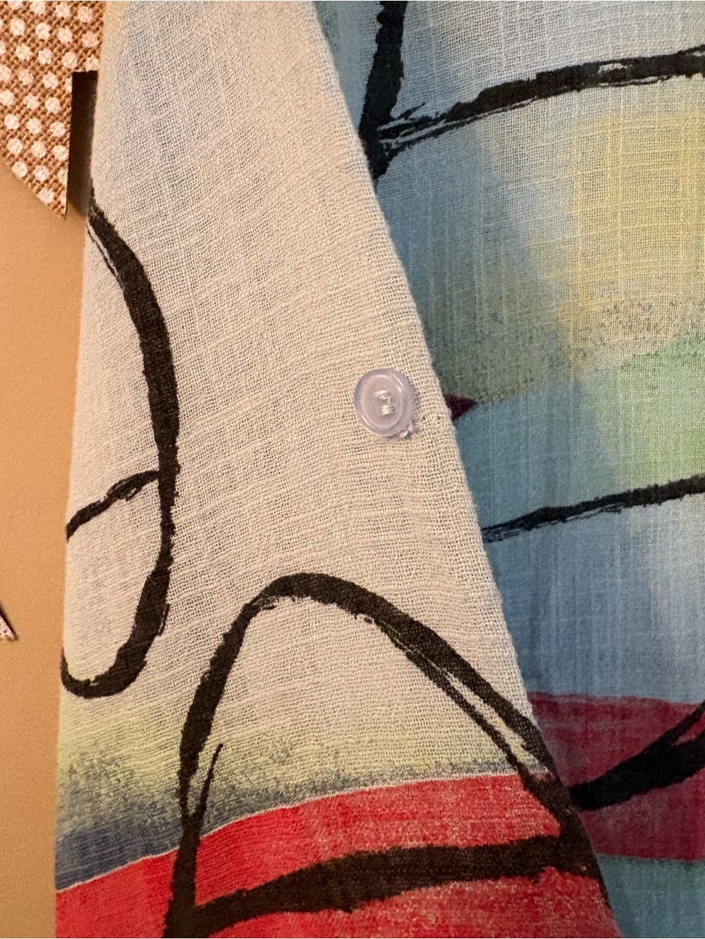 Italian Abstract Multicolor Linen-Blend Tunic Top - Relaxed V-Neck - Picture 7 of 10